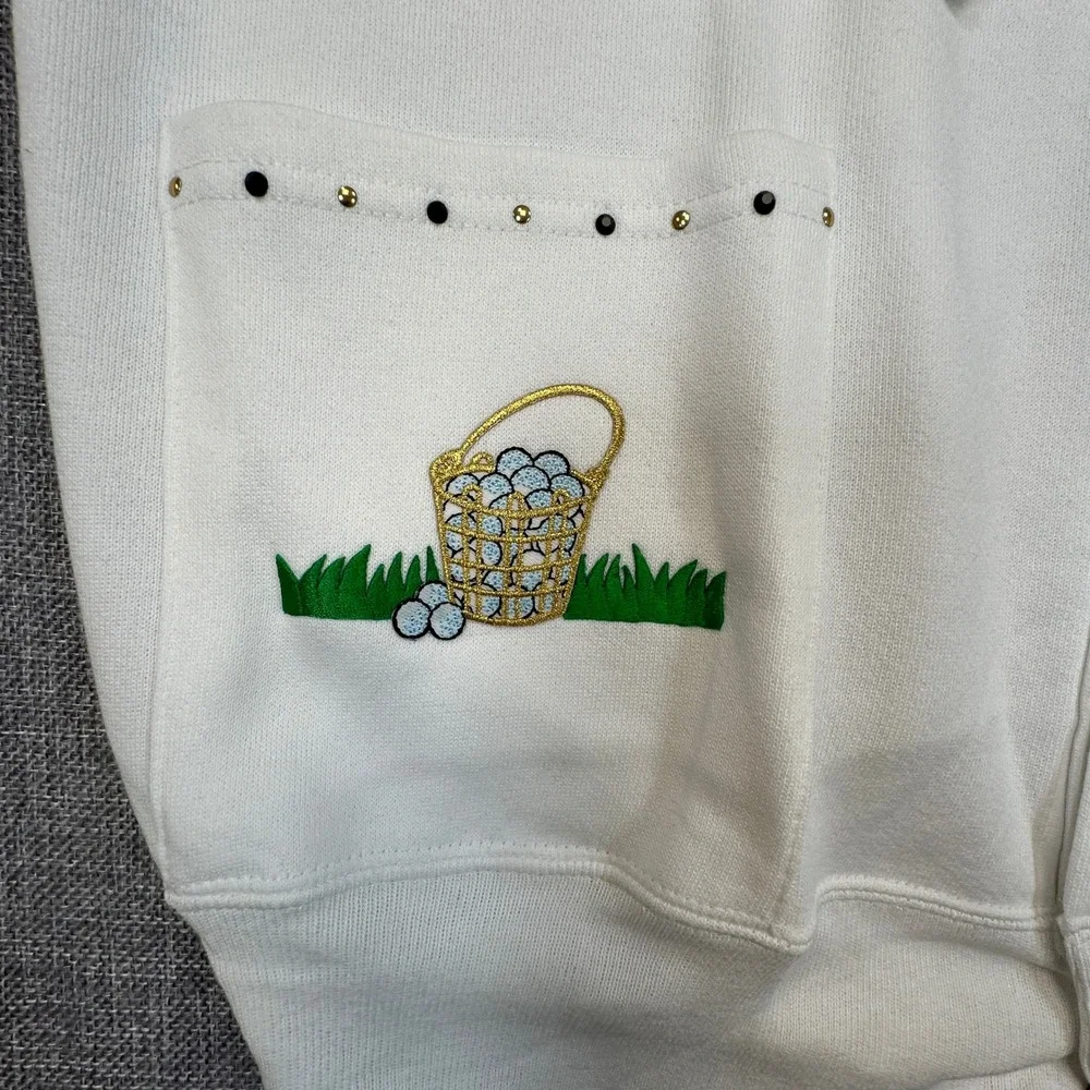 Vintage Fern Wagner‎ Golf Cardigan Mens XL White Embroidered Studded Made in USA